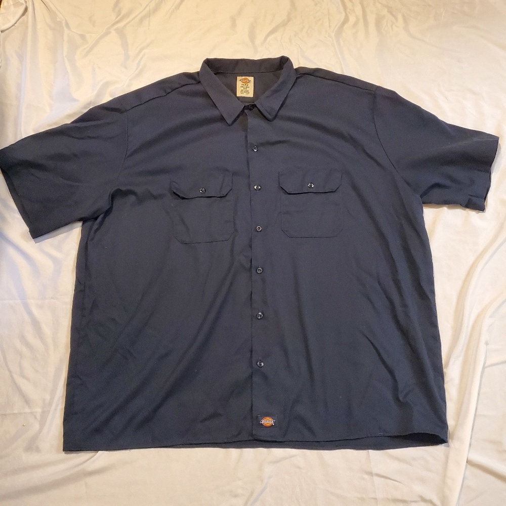 Dickies Short Sleeve Blue Button Down Top